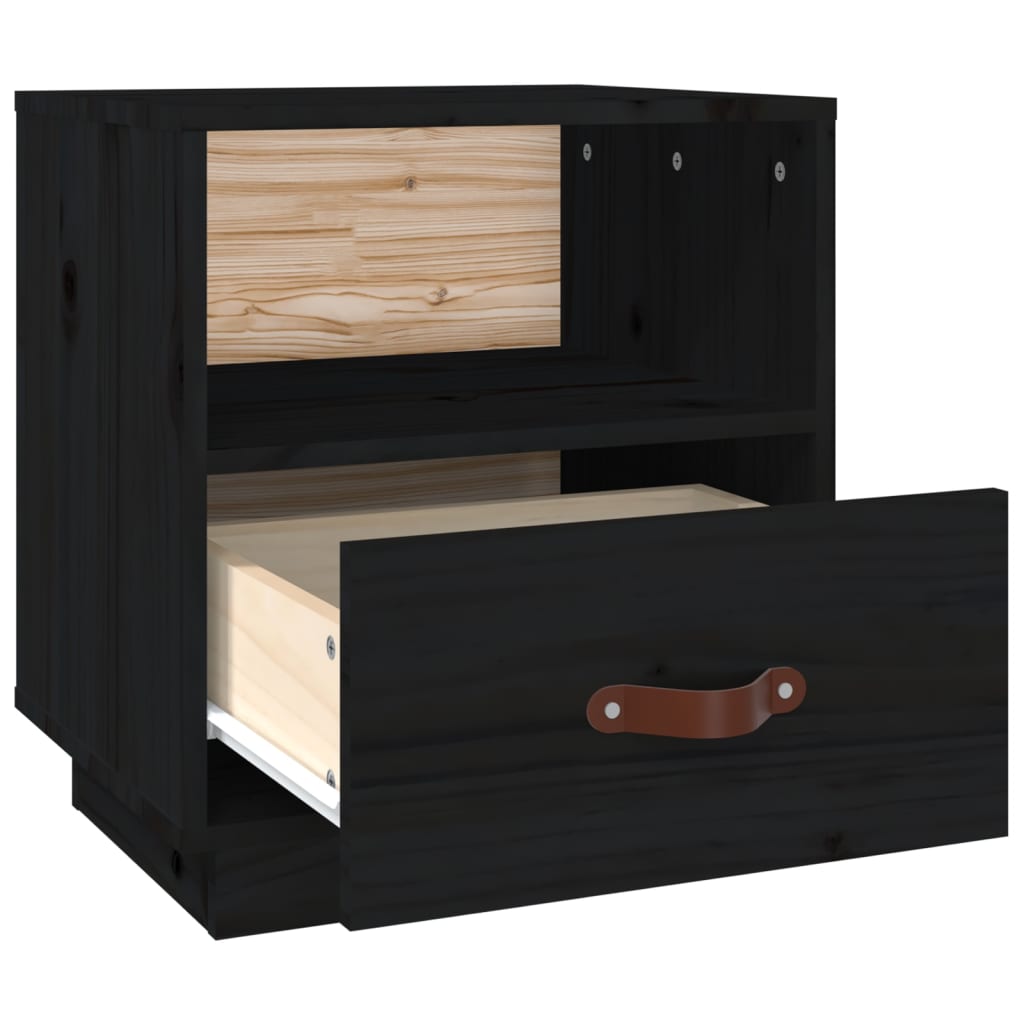 Table de chevet Noir 40x34x45 cm Bois de pin massif - XIOS