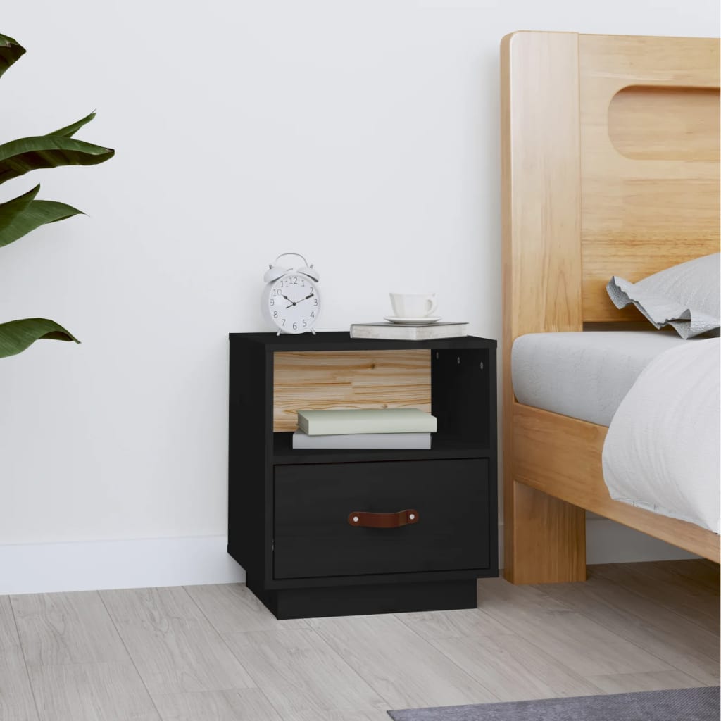 Table de chevet Noir 40x34x45 cm Bois de pin massif - XIOS