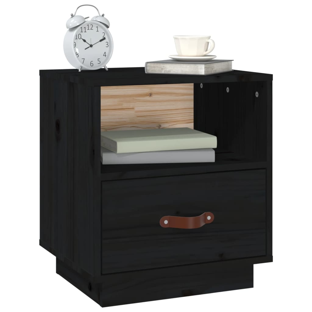 Tables de chevet 2 pcs Noir 40x34x45 cm Bois de pin massif - XIOS