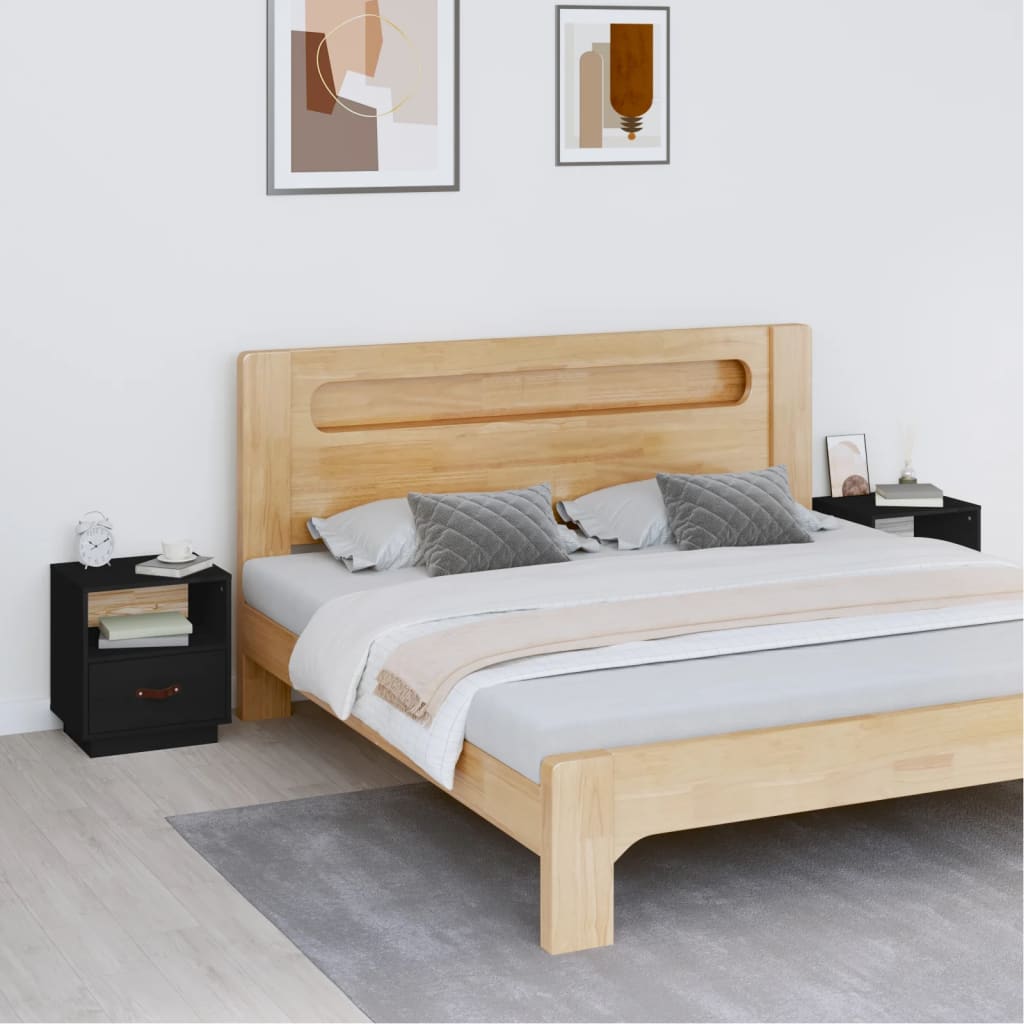 Tables de chevet 2 pcs Noir 40x34x45 cm Bois de pin massif - XIOS