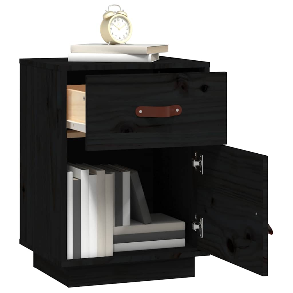 Table de chevet Noir 40x34x55 cm Bois de pin solide - XIOS
