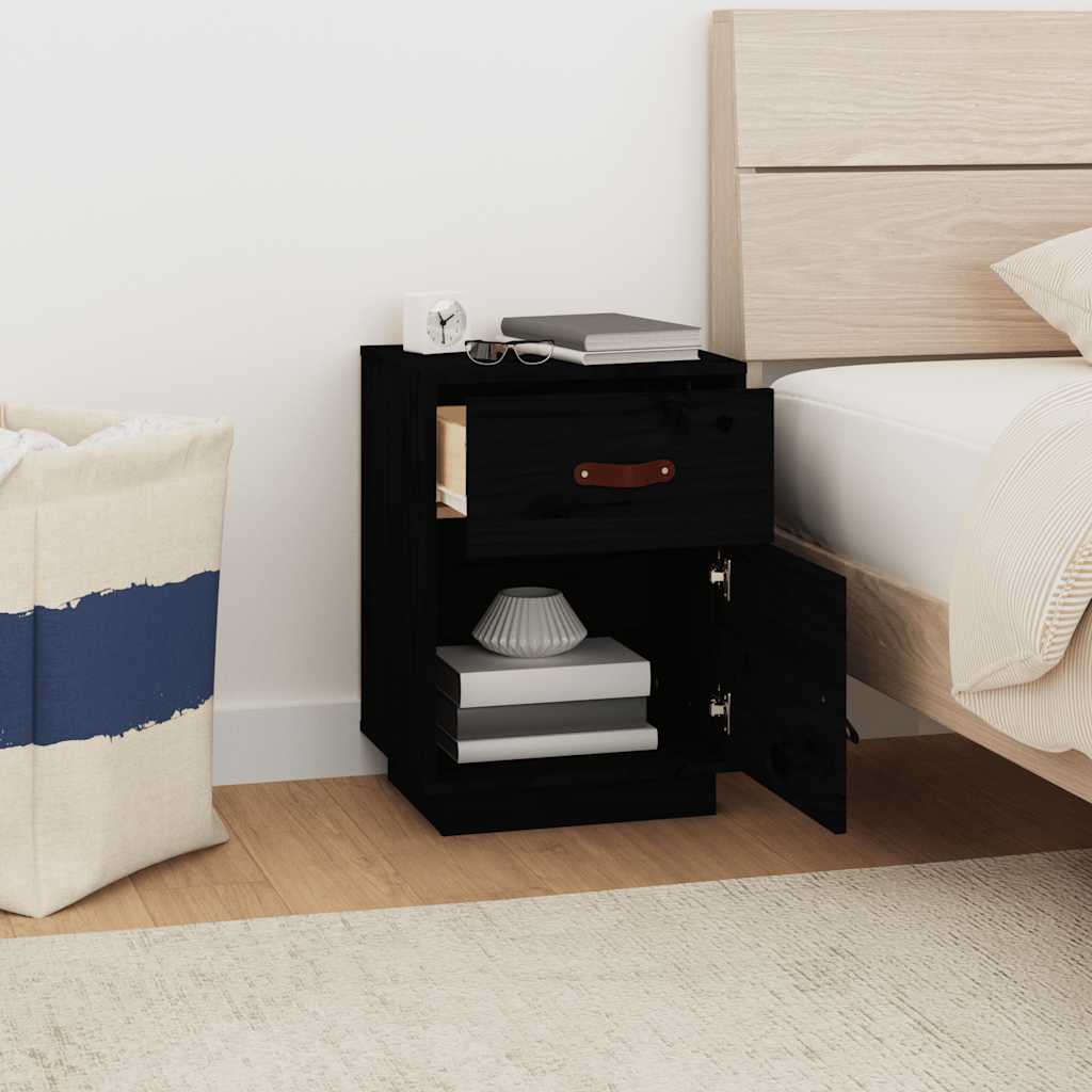 Tables de chevet 2 pcs Noir 40x34x55 cm Bois de pin massif - XIOS