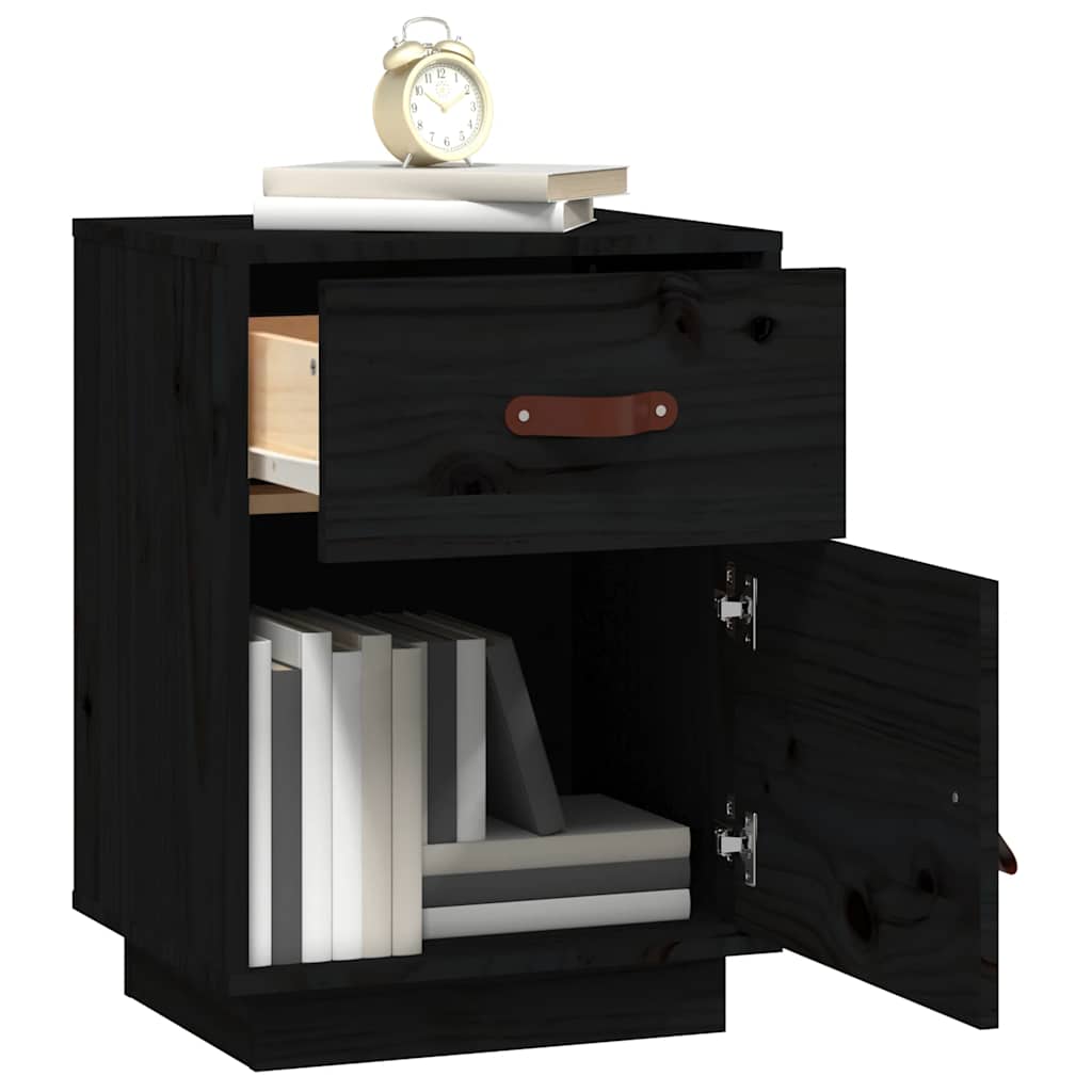 Tables de chevet 2 pcs Noir 40x34x55 cm Bois de pin massif - XIOS