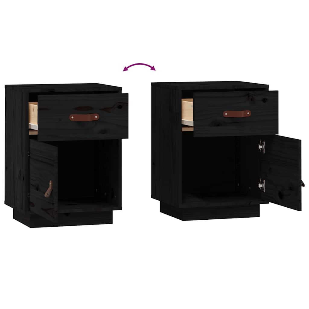 Tables de chevet 2 pcs Noir 40x34x55 cm Bois de pin massif - XIOS