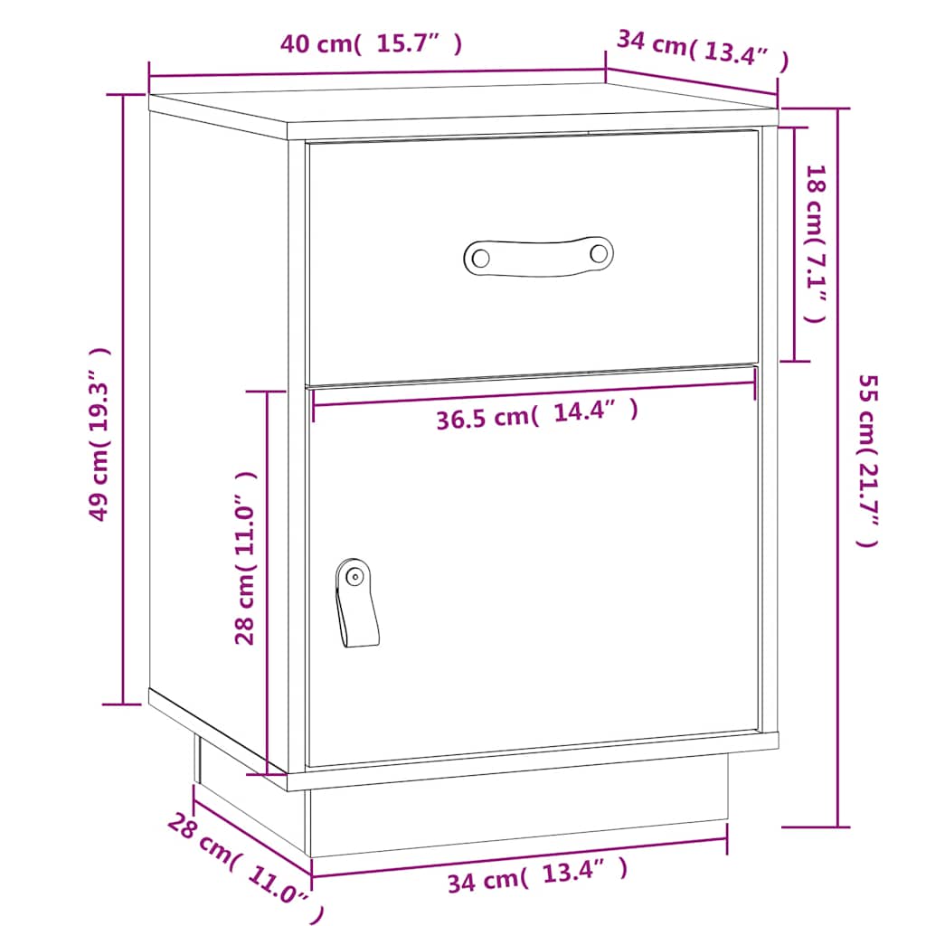Tables de chevet 2 pcs Noir 40x34x55 cm Bois de pin massif - XIOS