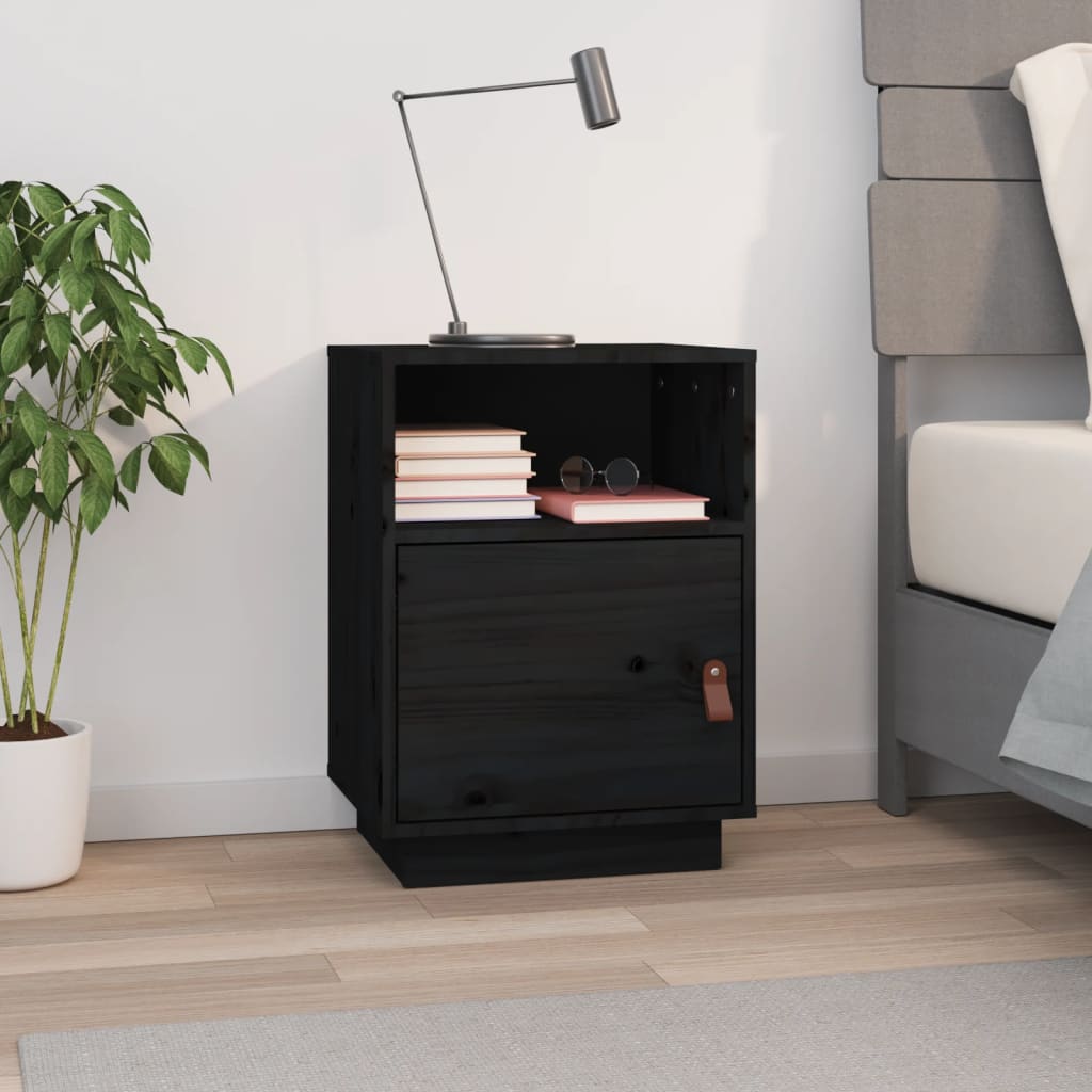 Table de chevet Noir 40x34x55 cm Bois de pin massif - XIOS