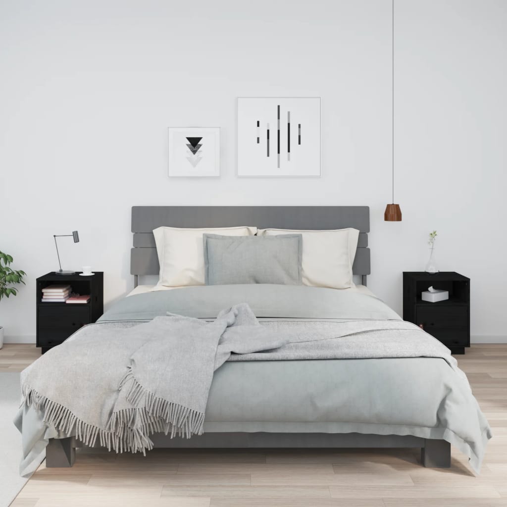 Tables de chevet 2 pcs Noir 40x34x55 cm Bois de pin massif - XIOS