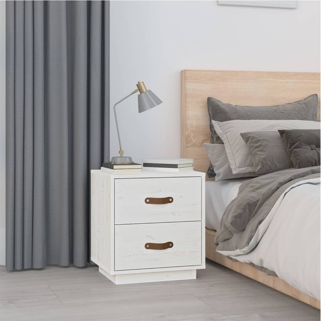 Table de chevet Blanc 40x34x45 cm Bois de pin massif - XIOS