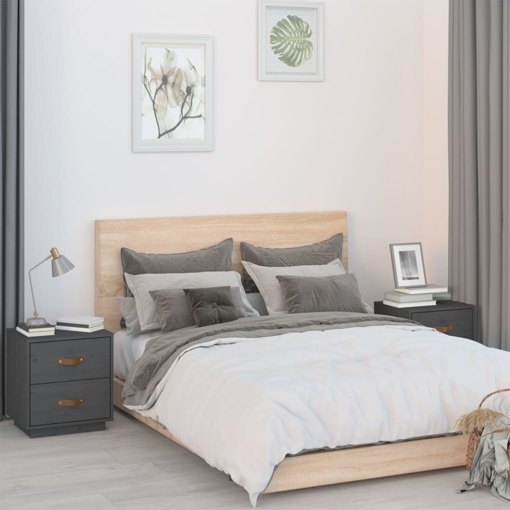 Tables de chevet 2 pcs Gris 40x34x45 cm Bois de pin massif - XIOS