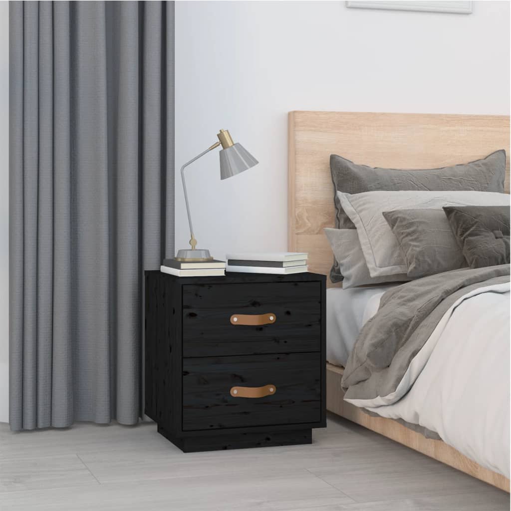 Table de chevet Noir 40x34x45 cm Bois de pin massif - XIOS