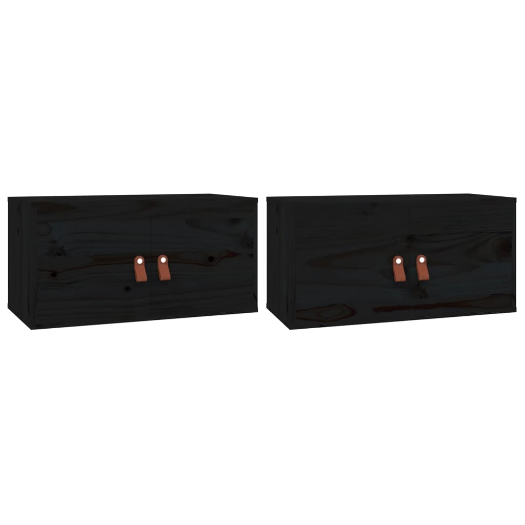 Armoires murales 2 pcs Noir 60x30x30 cm Bois de pin massif - XIOS