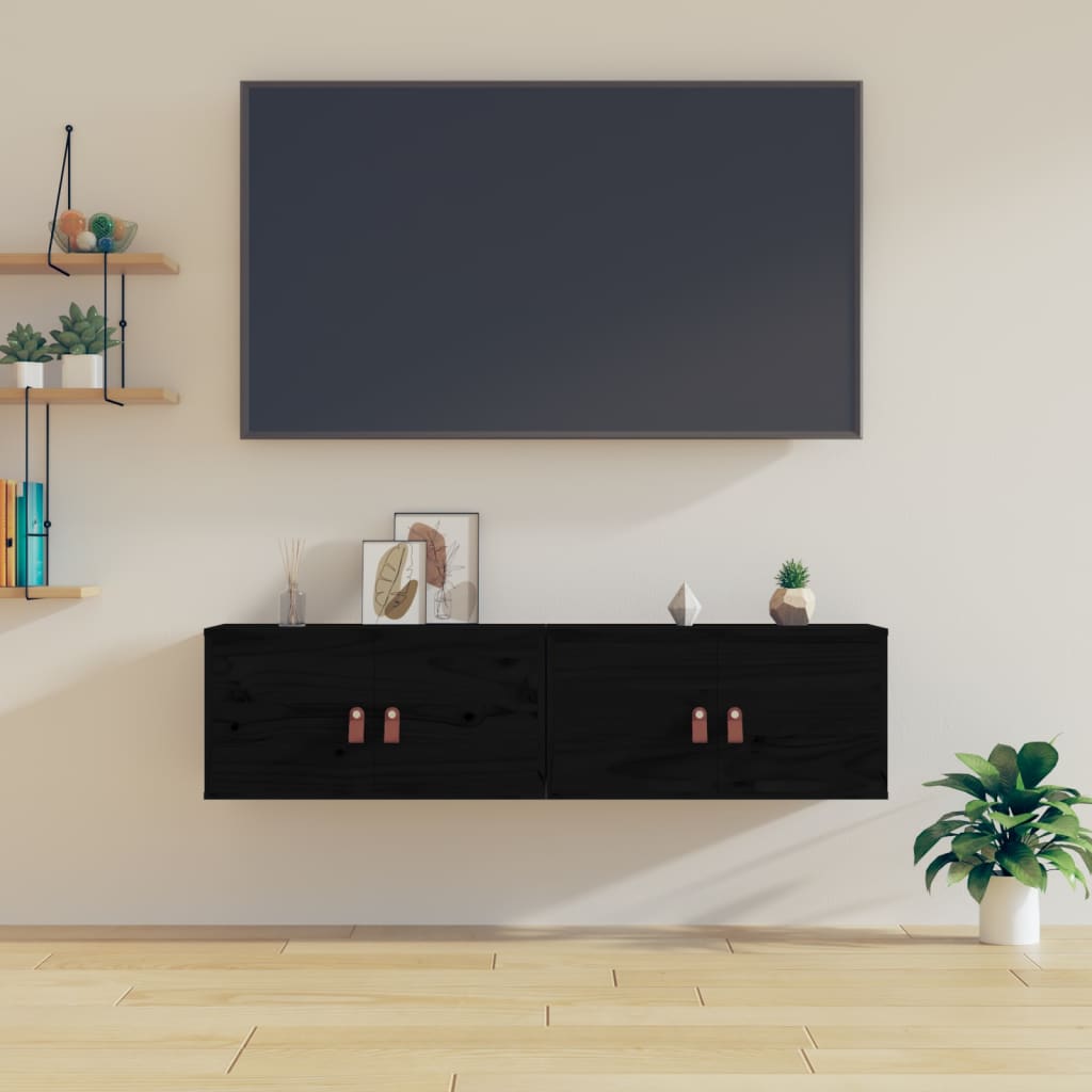 Armoires murales 2 pcs Noir 60x30x30 cm Bois de pin massif - XIOS