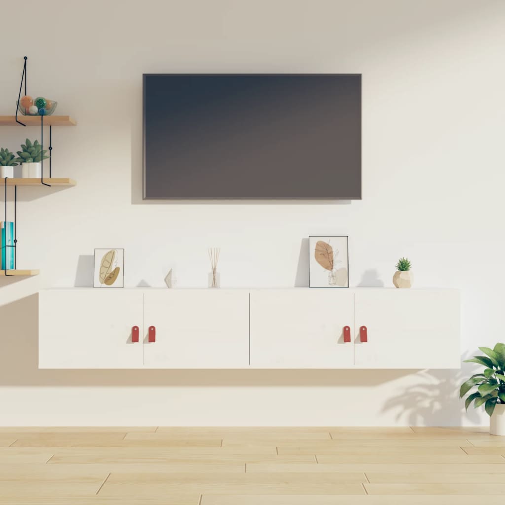 Armoires murales 2 pcs Blanc 80x30x30 cm Bois de pin massif Étagères murales & corniches vidaXL