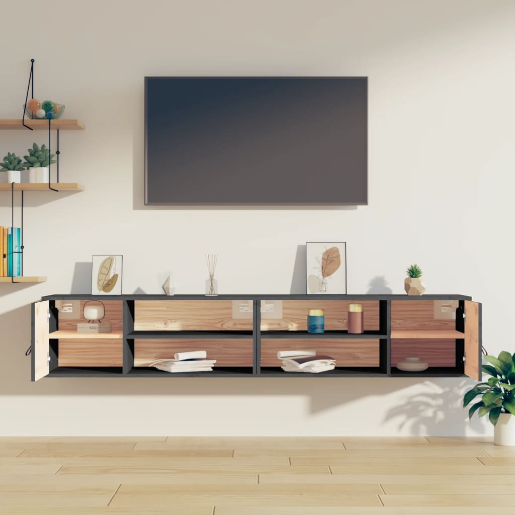 Armoires murales 2 pcs Gris 80x30x30 cm Bois de pin massif - XIOS