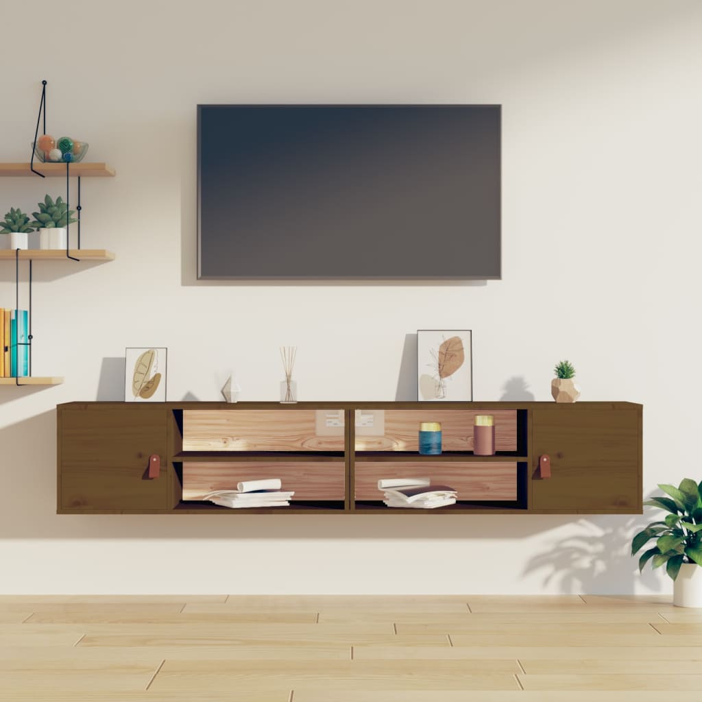 Armoires murales 2 pcs Marron miel 80x30x30 cm Bois Pin massif - XIOS