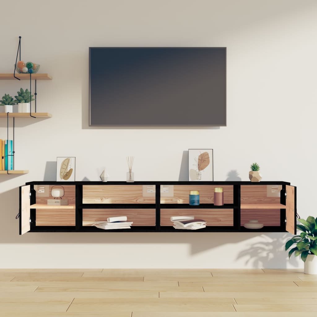Armoires murales 2 pcs Noir 80x30x30 cm Bois de pin massif - XIOS