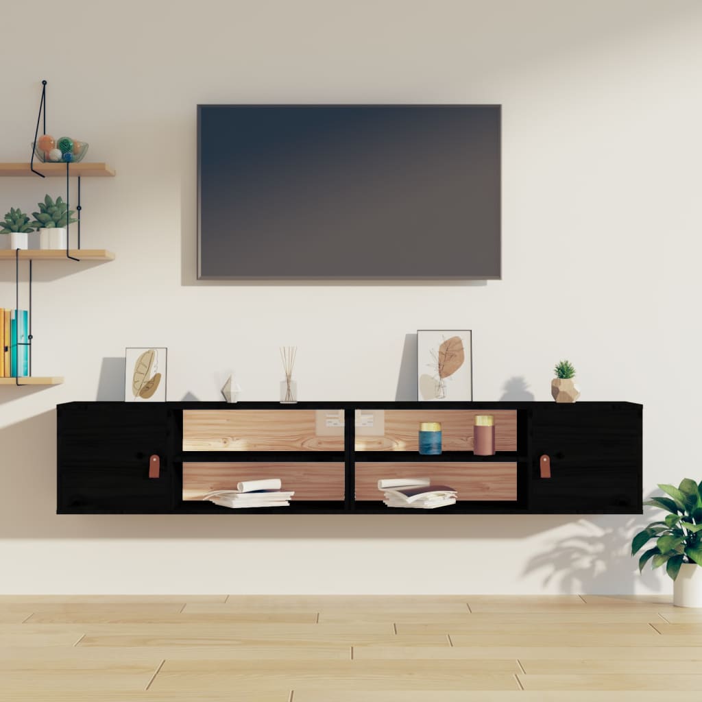 Armoires murales 2 pcs Noir 80x30x30 cm Bois de pin massif - XIOS