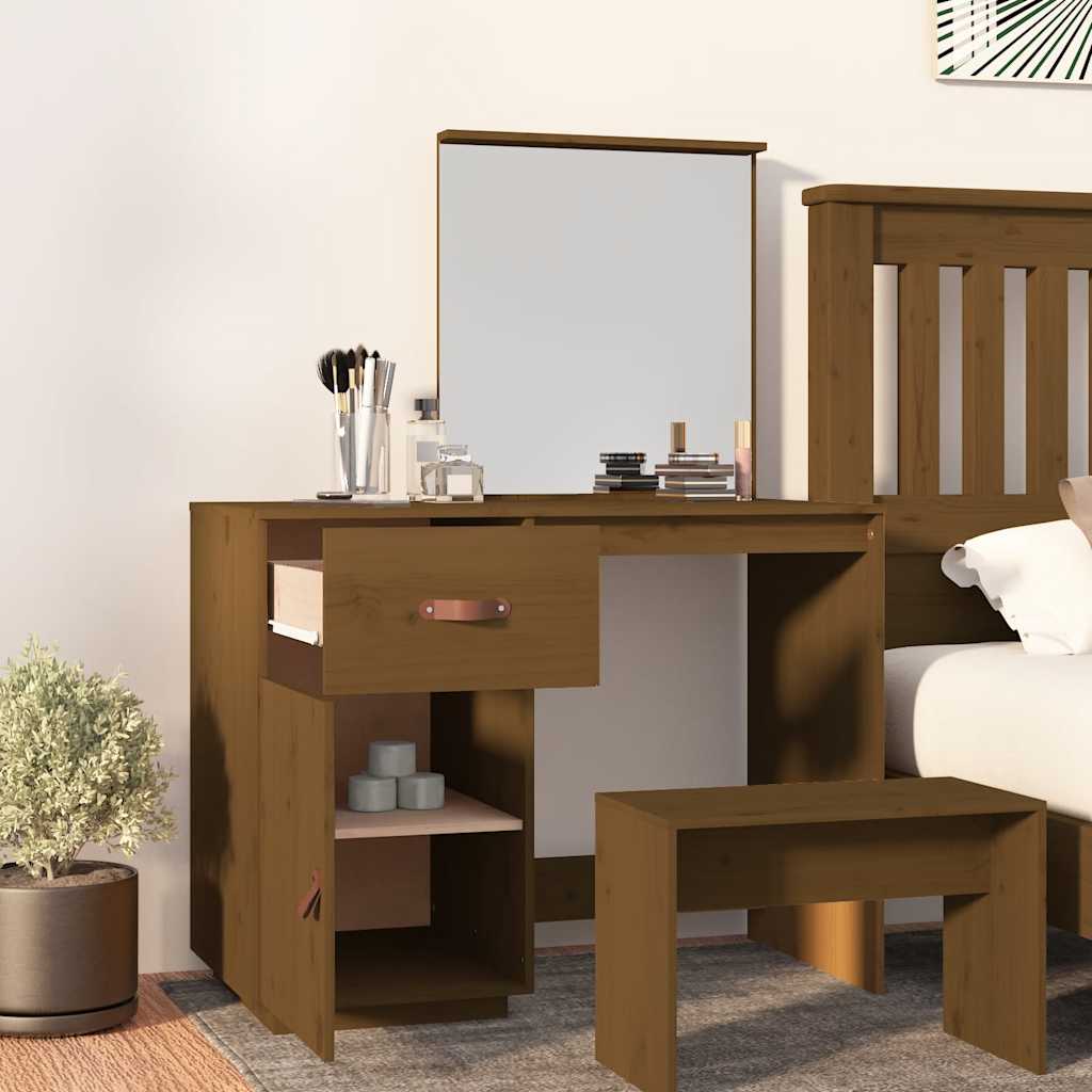 Coiffeuse Marron miel 95x50x134 cm Bois de pin massif - XIOS