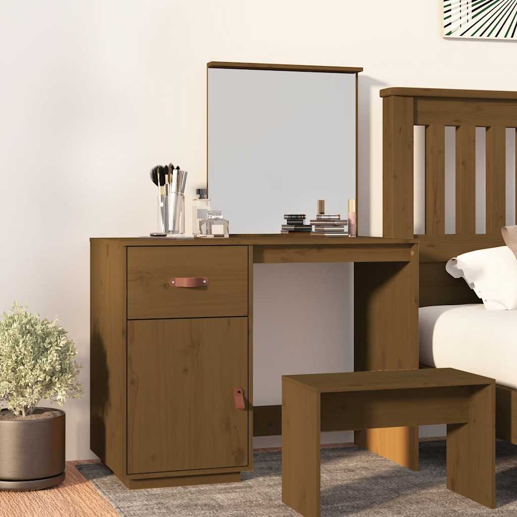 Coiffeuse Marron miel 95x50x134 cm Bois de pin massif - XIOS
