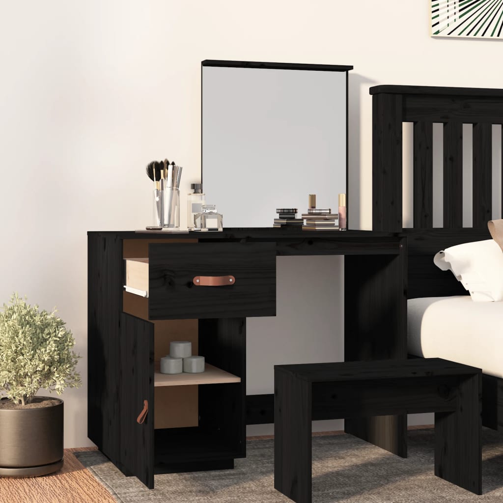 Coiffeuse Noir 95x50x134 cm Bois de pin massif Coiffeuses vidaXL