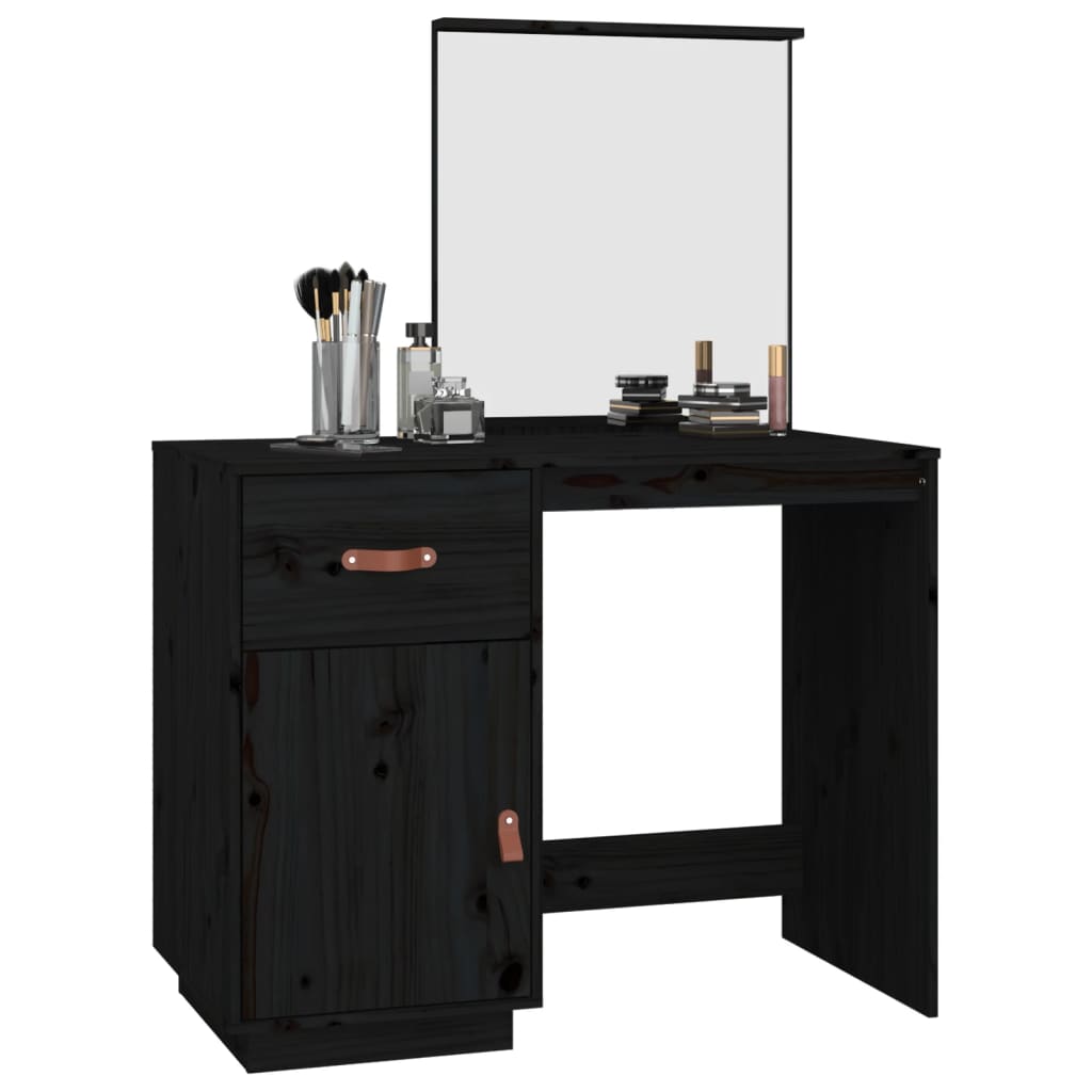 Coiffeuse Noir 95x50x134 cm Bois de pin massif Coiffeuses vidaXL