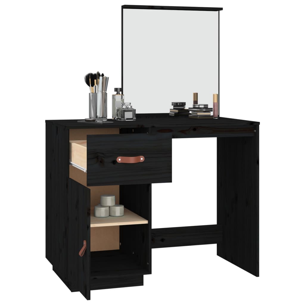 Coiffeuse Noir 95x50x134 cm Bois de pin massif Coiffeuses vidaXL