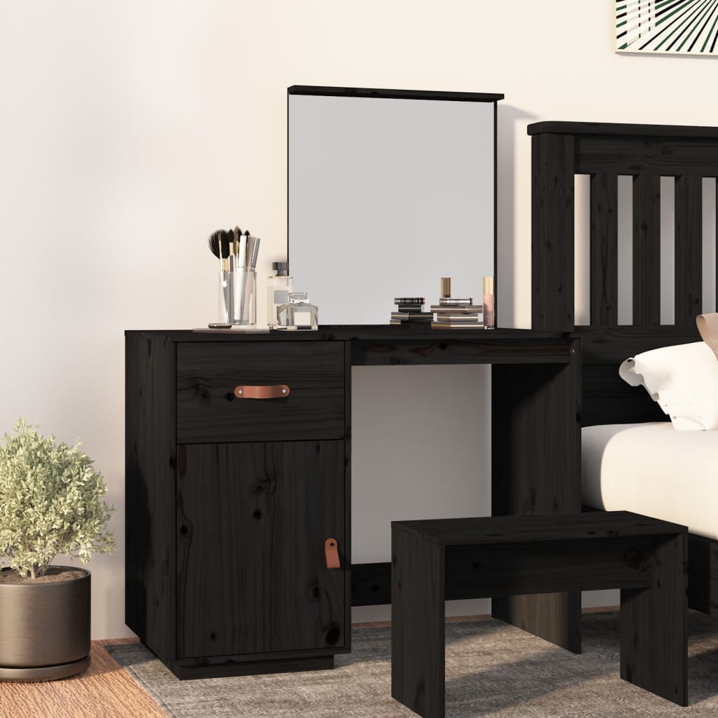 Coiffeuse Noir 95x50x134 cm Bois de pin massif Coiffeuses vidaXL