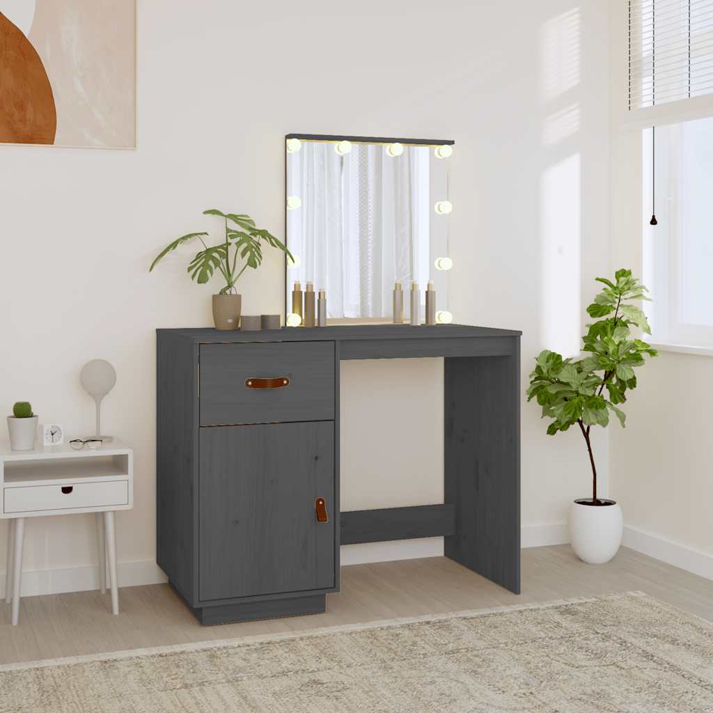 Coiffeuse avec LED Gris 95x50x133,5 cm Bois de pin massif - XIOS