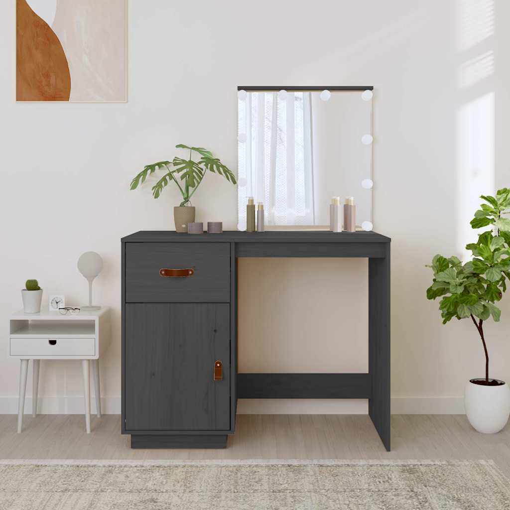 Coiffeuse avec LED Gris 95x50x133,5 cm Bois de pin massif - XIOS