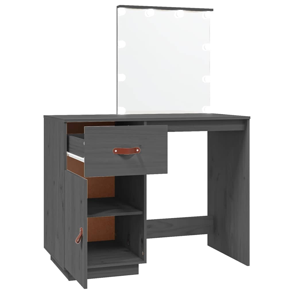 Coiffeuse avec LED Gris 95x50x133,5 cm Bois de pin massif - XIOS