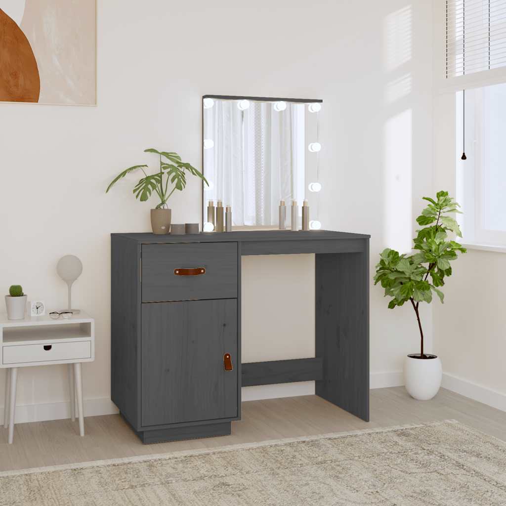 Coiffeuse avec LED Gris 95x50x133,5 cm Bois de pin massif - XIOS