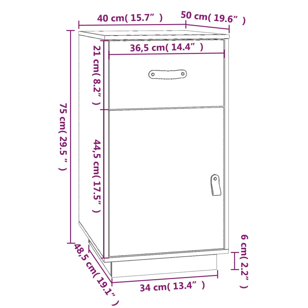 Armoire de bureau Noir 40x50x75 cm Bois massif de pin