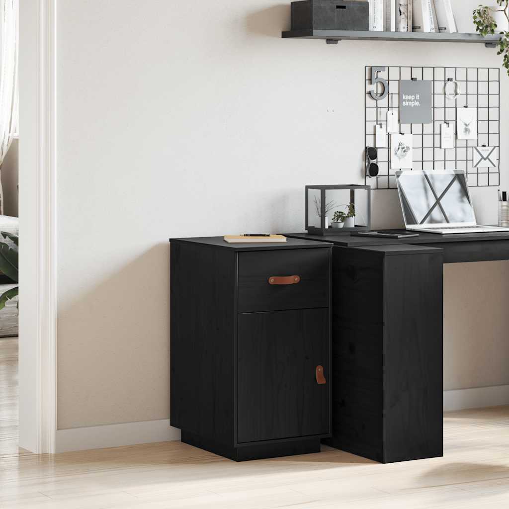 Armoire de bureau Noir 40x50x75 cm Bois massif de pin