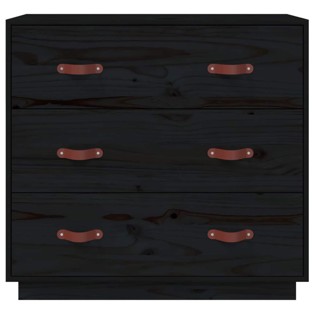 Buffet Noir 80x40x75 cm Bois massif de pin - XIOS