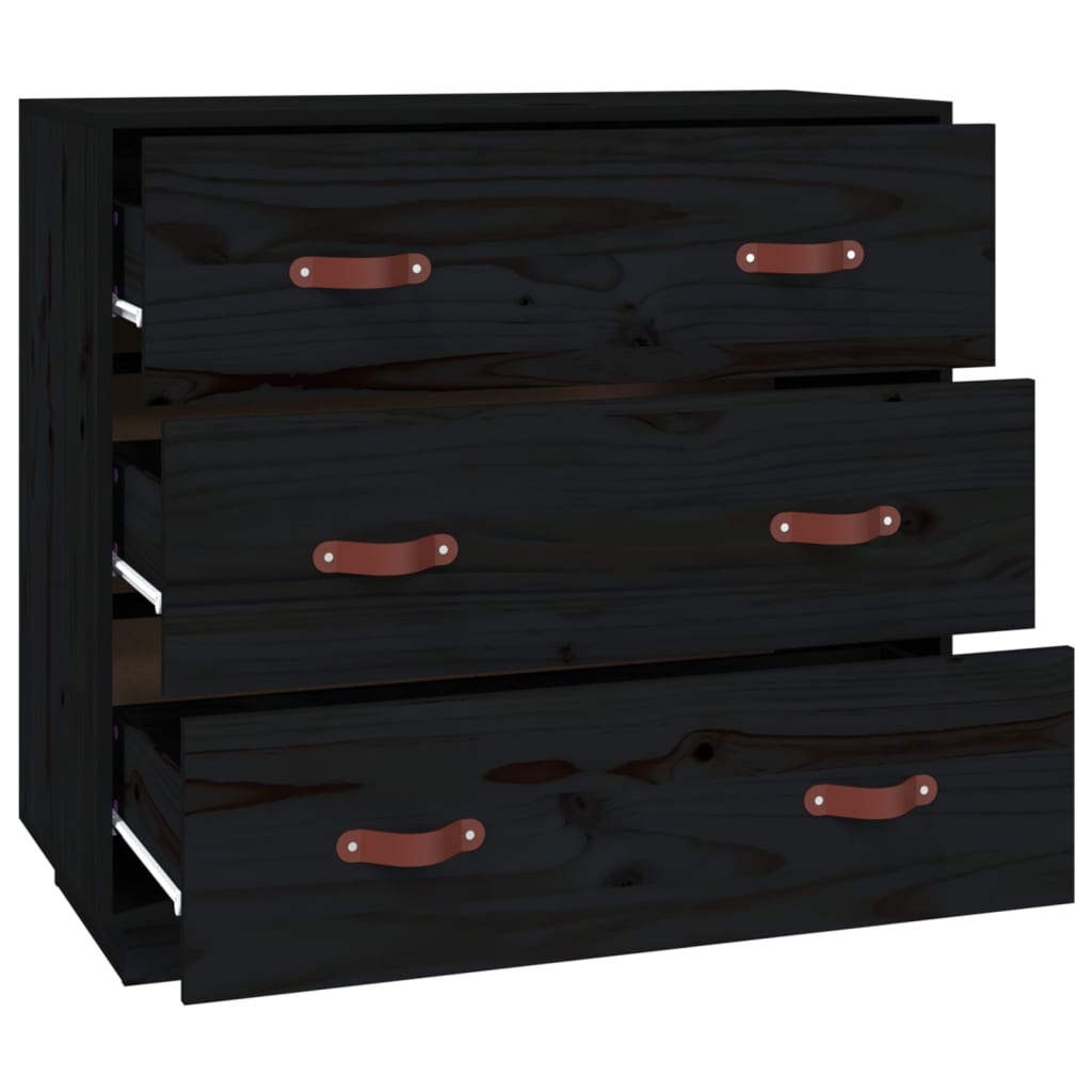 Buffet Noir 80x40x75 cm Bois massif de pin - XIOS