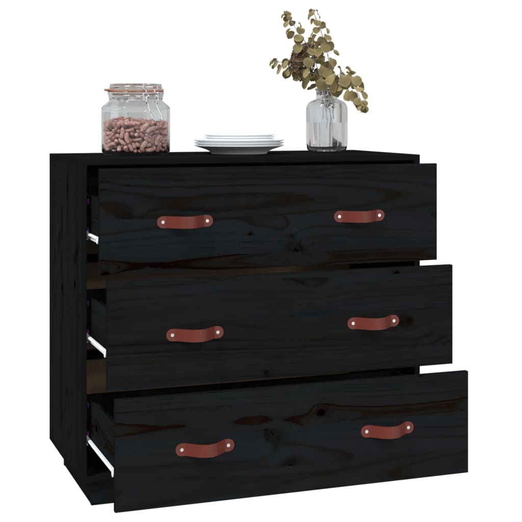 Buffet Noir 80x40x75 cm Bois massif de pin - XIOS