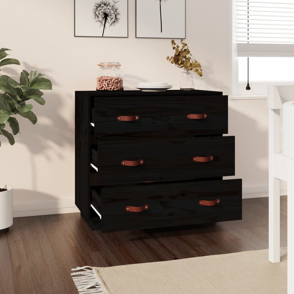 Buffet Noir 80x40x75 cm Bois massif de pin - XIOS