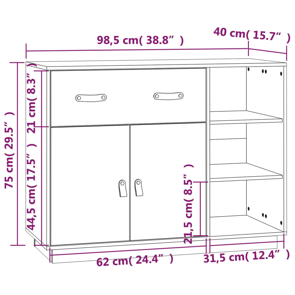 Buffet Blanc 98,5x40x75 cm Bois massif de pin - XIOS