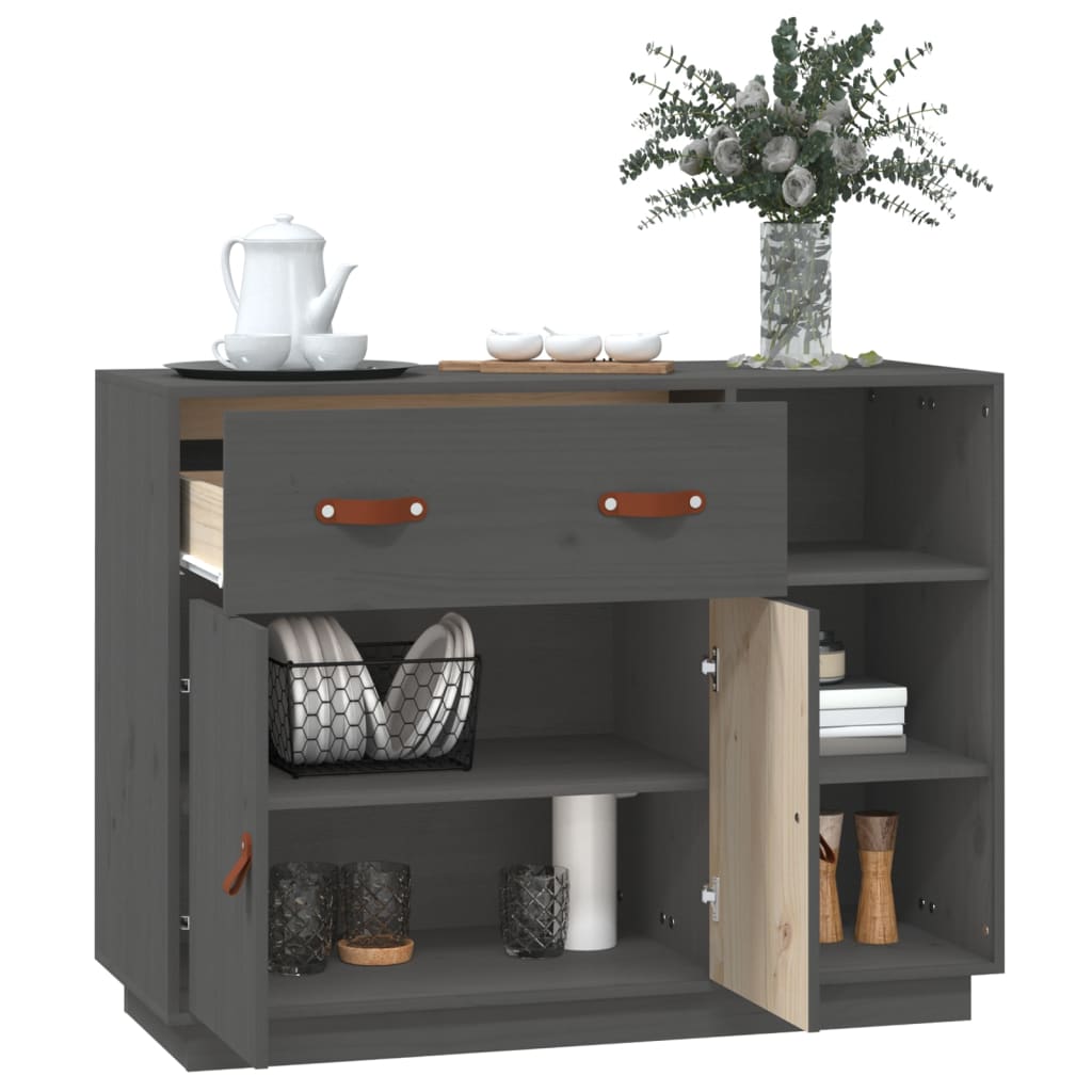 Buffet Gris 98,5x40x75 cm Bois massif de pin - XIOS