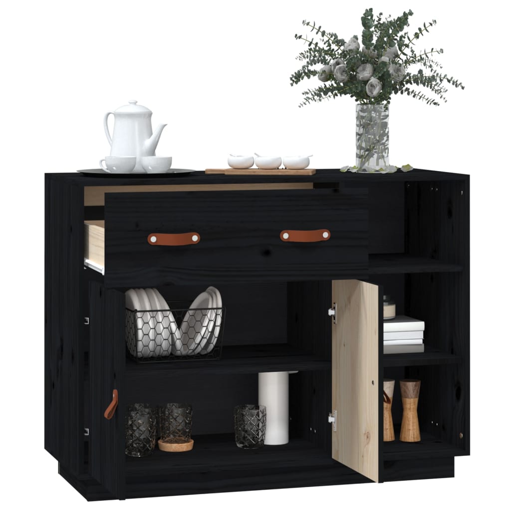 Buffet Noir 98,5x40x75 cm Bois massif de pin - XIOS