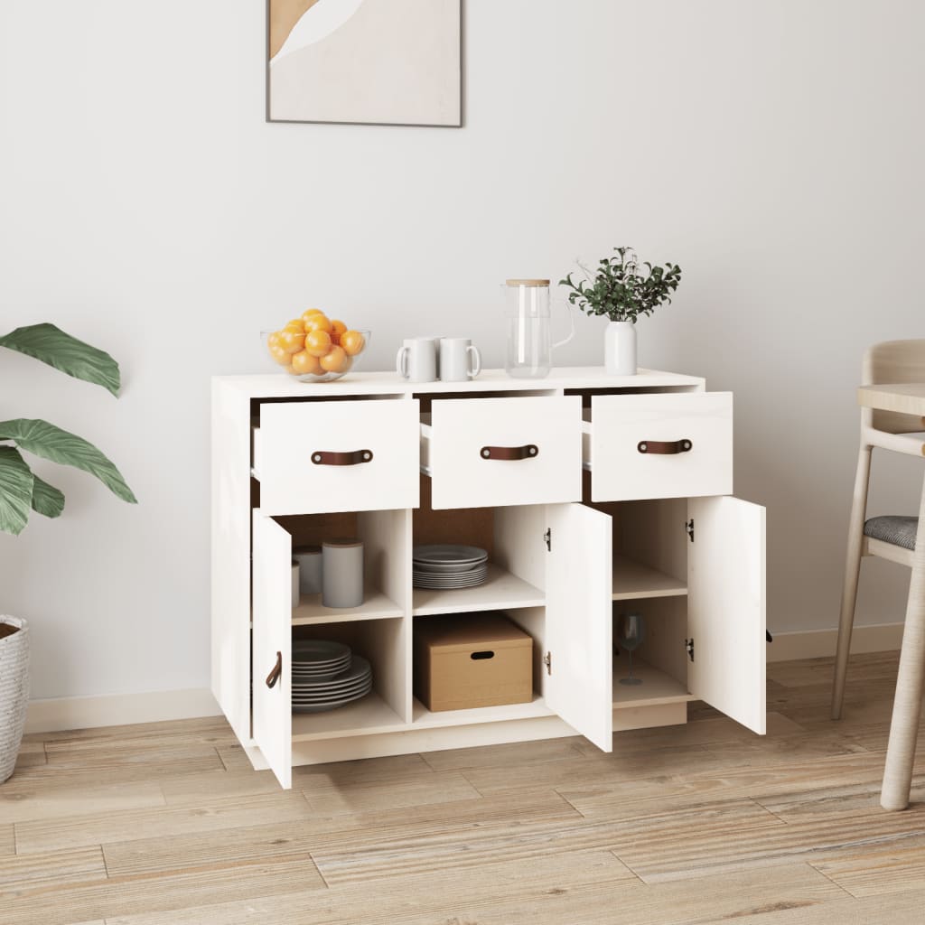 Buffet Blanc 100x40x75 cm Bois massif de pin - XIOS