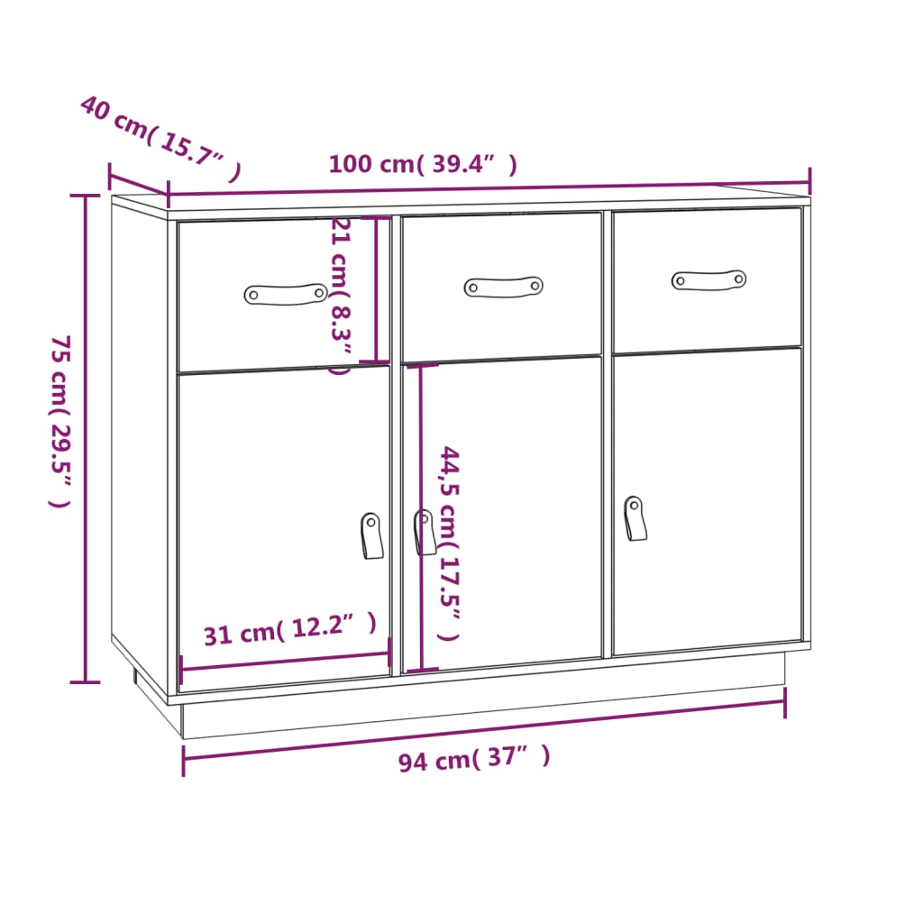 Buffet Blanc 100x40x75 cm Bois massif de pin - XIOS