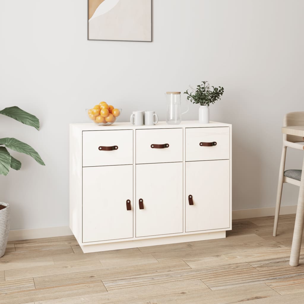 Buffet Blanc 100x40x75 cm Bois massif de pin - XIOS