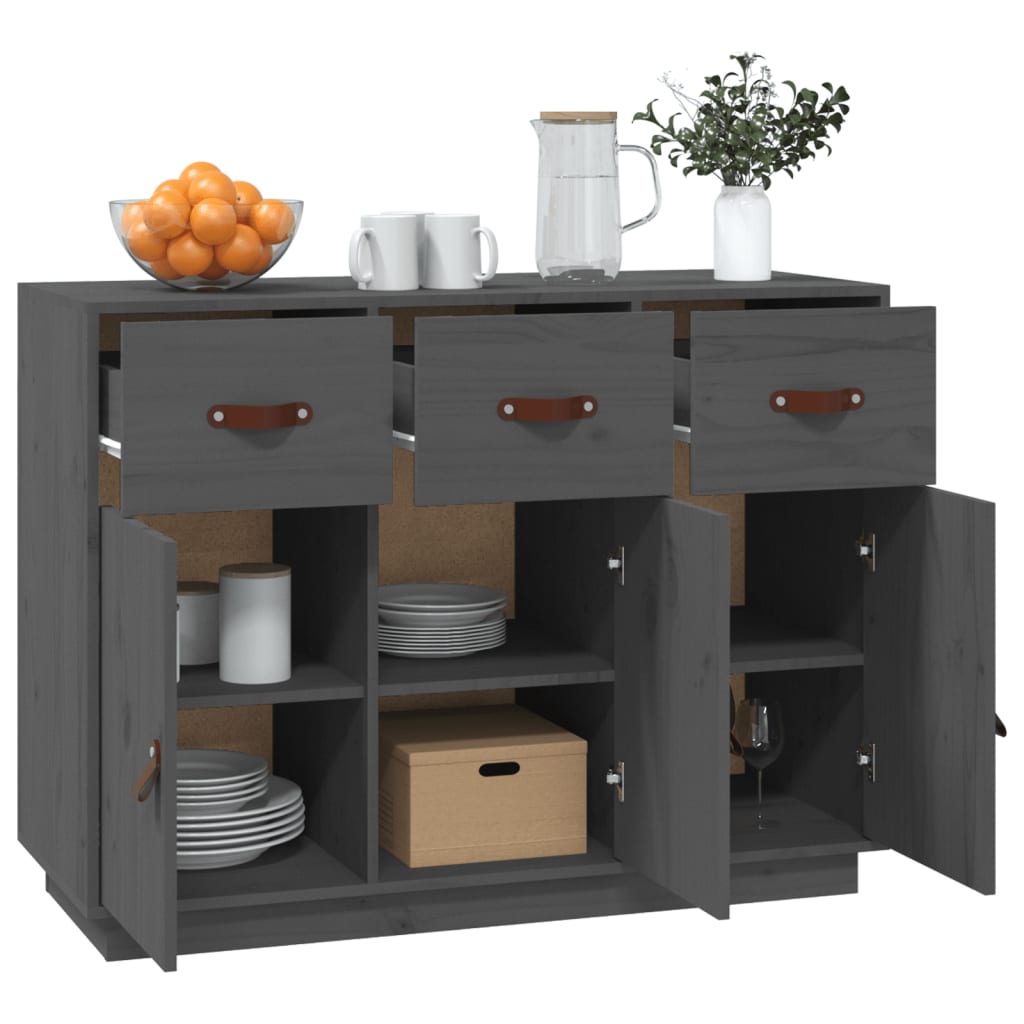 Buffet Gris 100x40x75 cm Bois massif de pin - XIOS