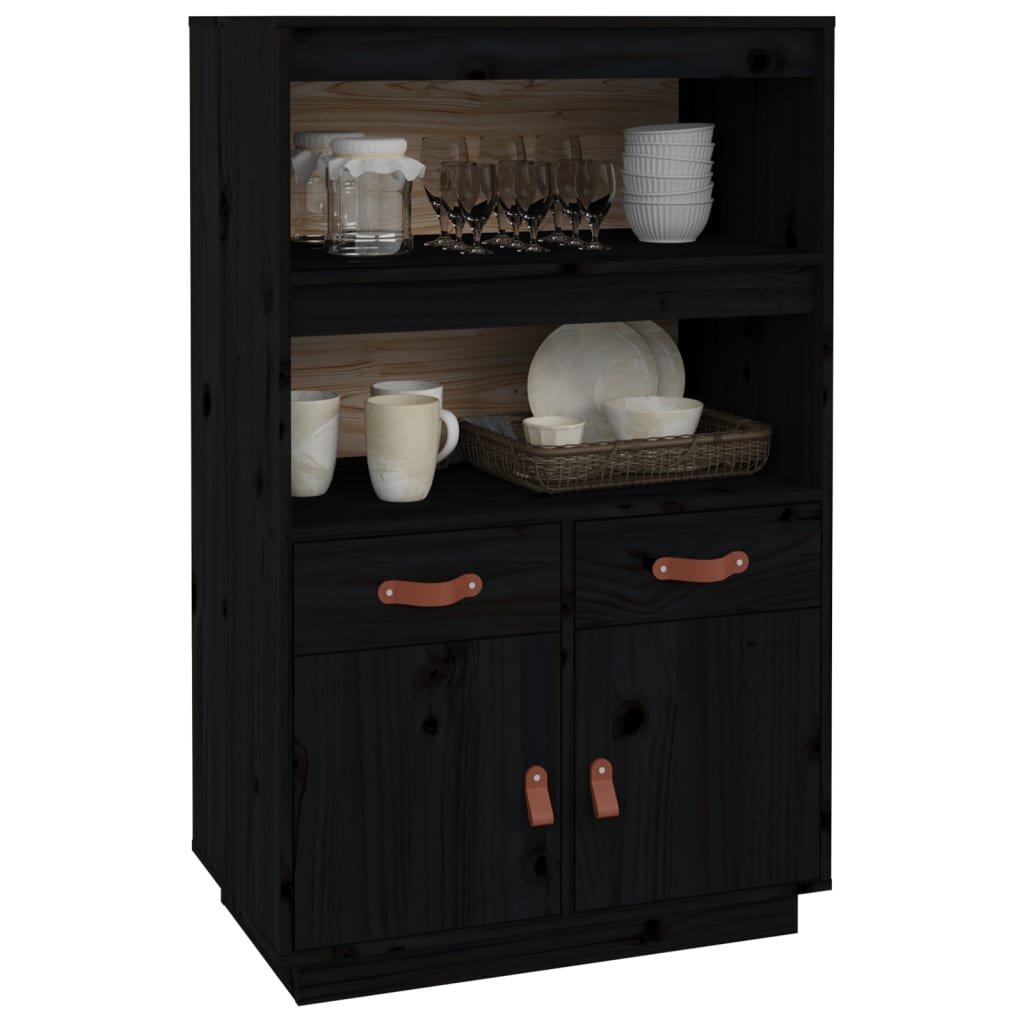 Buffet haut Noir 67x40x108,5 cm Bois massif de pin - XIOS