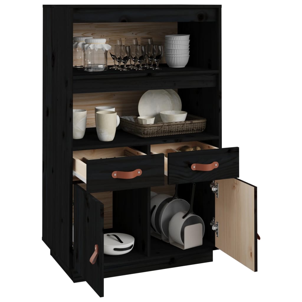 Buffet haut Noir 67x40x108,5 cm Bois massif de pin - XIOS