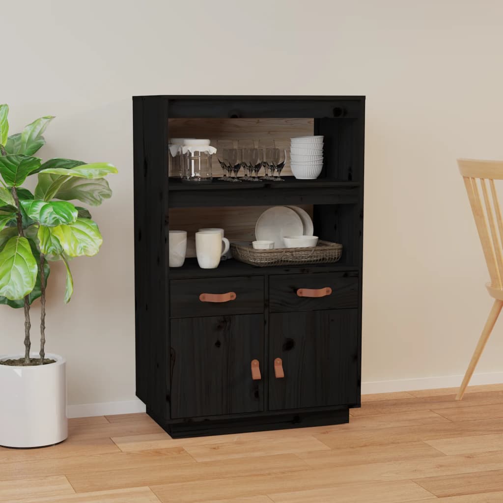 Buffet haut Noir 67x40x108,5 cm Bois massif de pin - XIOS