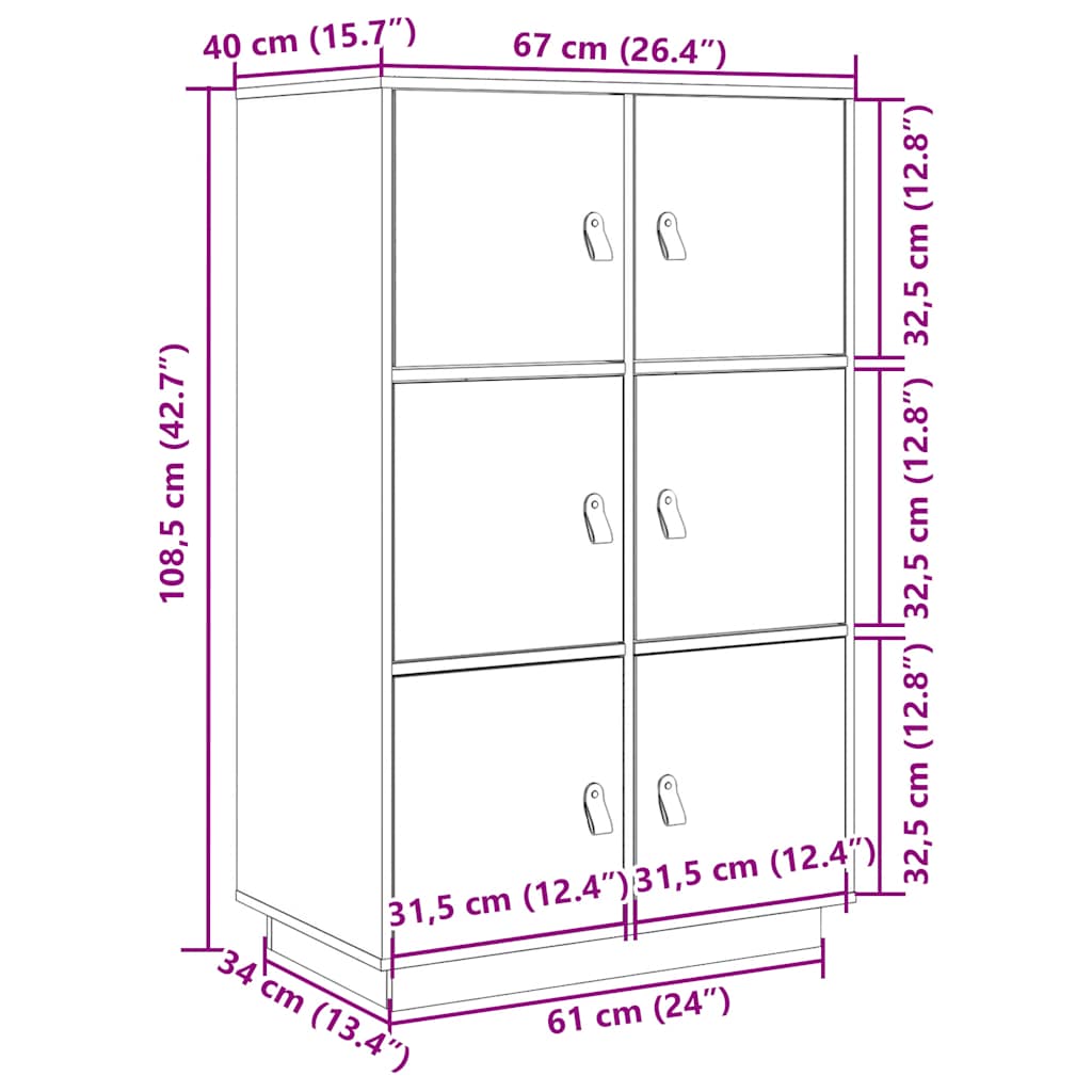 Buffet haut Blanc 67x40x108,5 cm Bois massif de pin Buffets & bahuts vidaXL