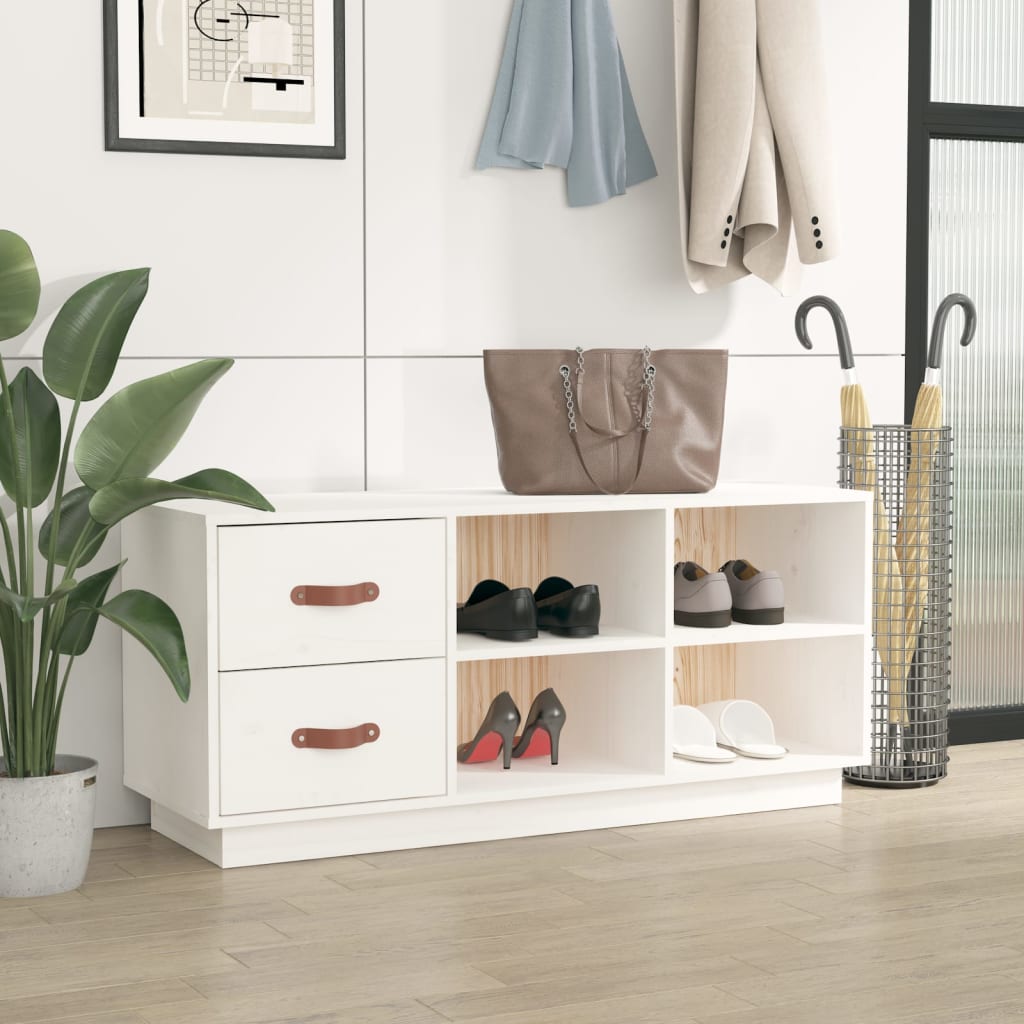 Banc à chaussures Blanc 100x34x45 cm Bois de pin massif - XIOS