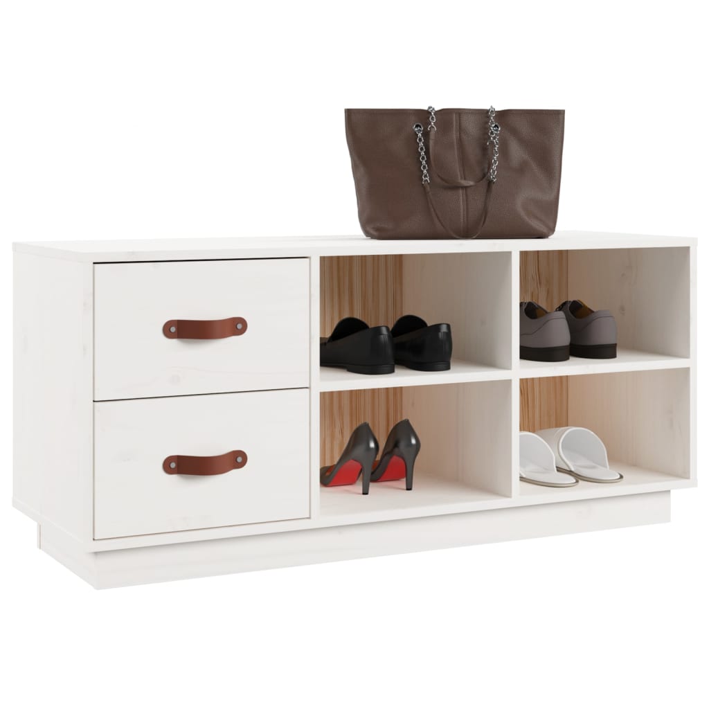 Banc à chaussures Blanc 100x34x45 cm Bois de pin massif - XIOS